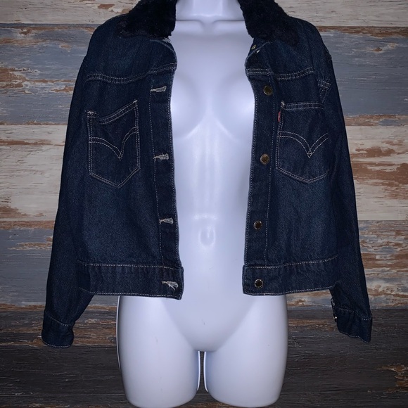 Levi’s vintage denim jacket with faux fur navy collar size M/L medium/large - Picture 8 of 9
